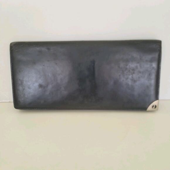 Dunhill Designer Checkbook Card Slim Bill Holder Wallet Black Bifold Leather - Picture 1 of 8